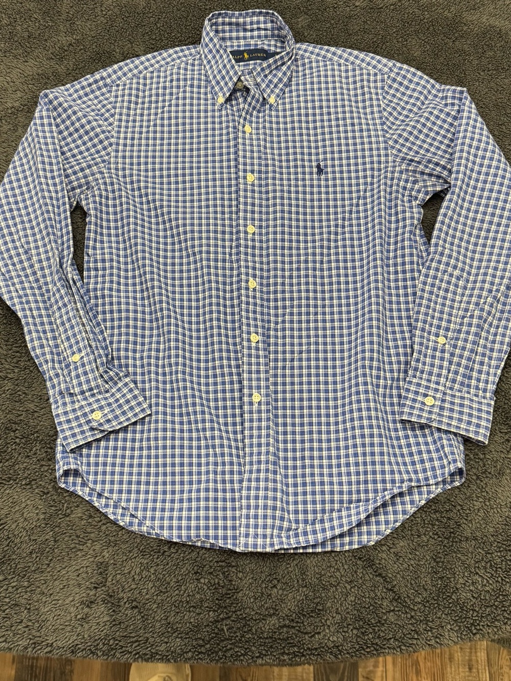 Ralph Lauren Men's Plaid Button-Down Shirt Cotton Long Sleeve Blue White S/P